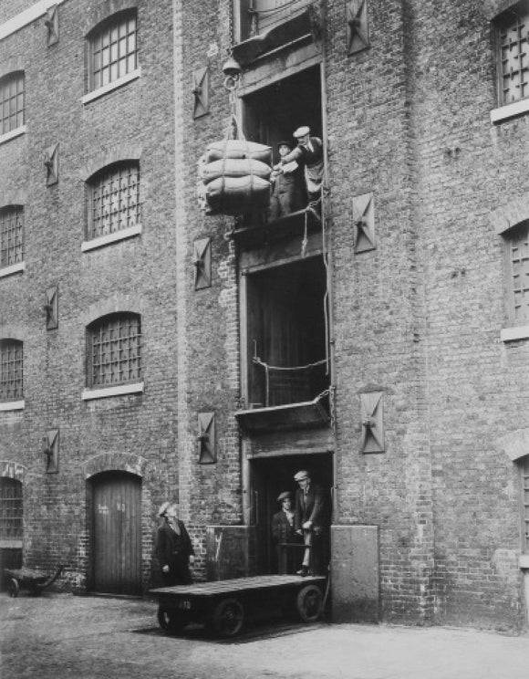 West India Docks 1900: Sugar being hoisted into warehouses