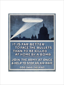 Poster with a Zeppelin over London skyline: 20th century