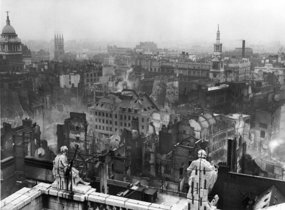 Bomb damage from St. Paul's towards Paternoster Row: 1940