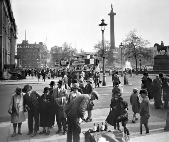 View of Nelson's Column and East side of Trafalgar Square: 20th century