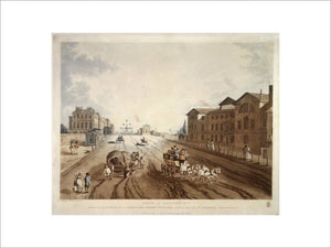 Entrance of Piccadilly or Hyde Park Corner Turnpike, with a view of St George's Hospital: 1797
