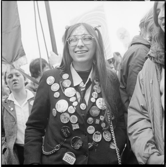 A woman participates in an anti-Nazi rally: 1978