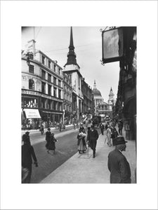 Ludgate Hill looking east to St Pauls Cathedral and St Martin Ludgate: 20th century