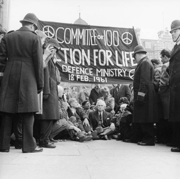 Bertrand Russell at the anti-Polaris protest, Whitehall: 1961