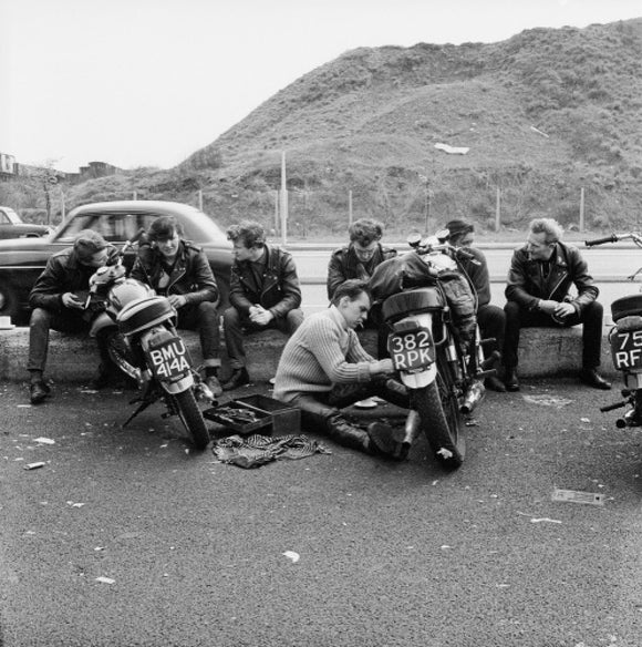 Bikers outside the Ace Café, North Circular Road: 1963