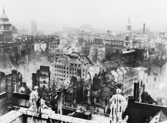 Bomb damage viewed from St. Paul's towards Paternoster Row:1940