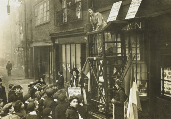 Sylivia Pankhurst addressing a crowd; 1912