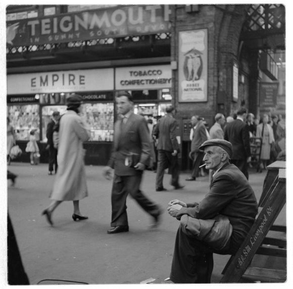 Shoe polisher Liverpool Street Station; c.1960