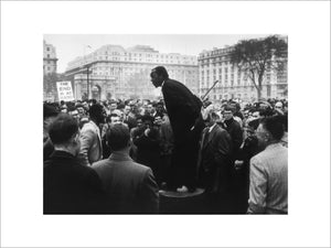 A man addressing a crowd at Speaker's Corner: 1961